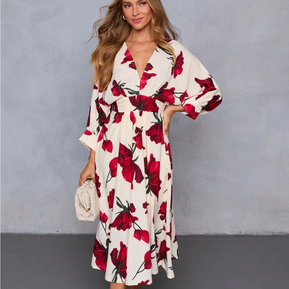 Vici Red Floral Midi Dress
